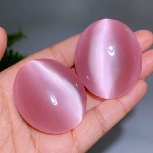1.9" Pink Cat's Eye Palm Crystal Healing Bulk Wholesale