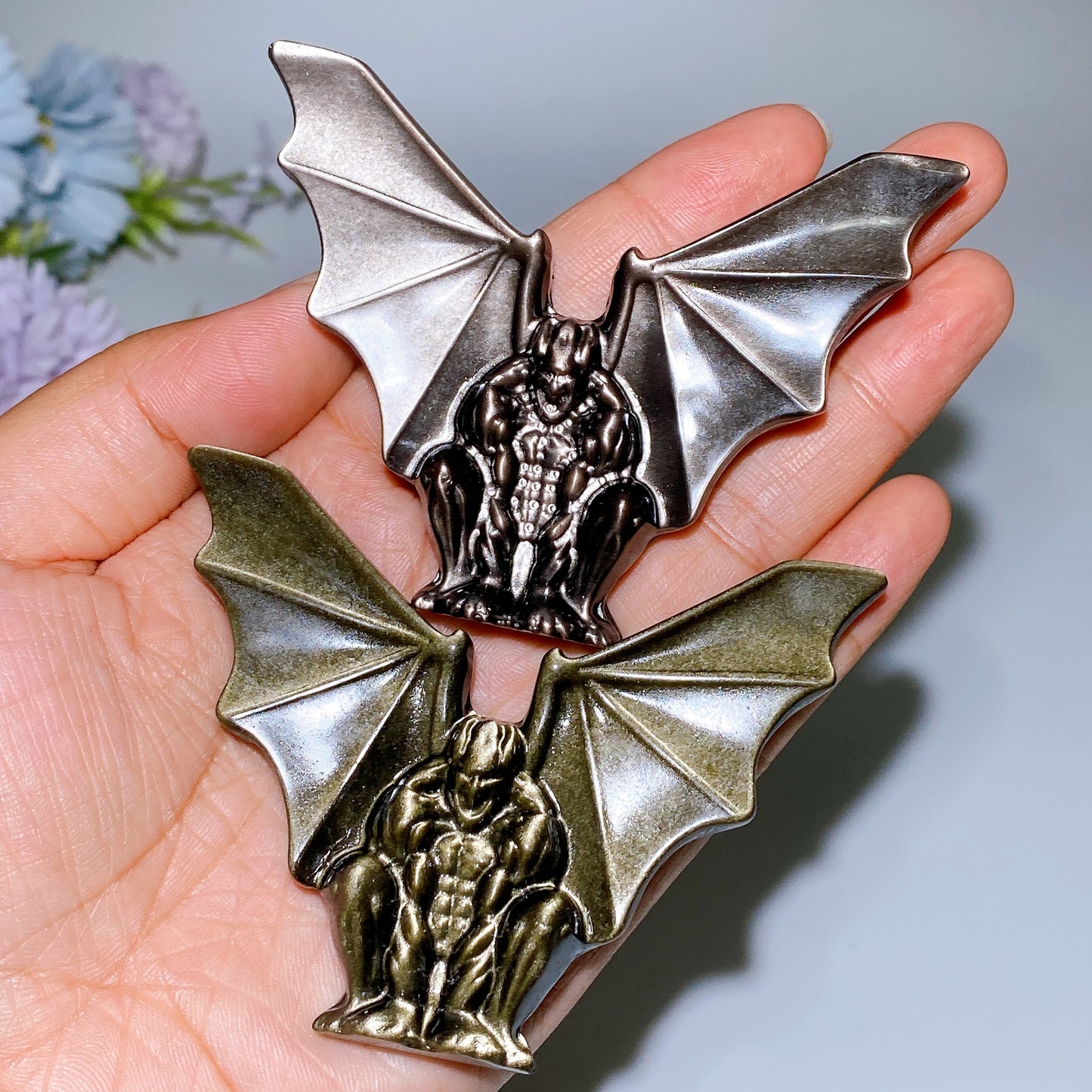 Golden Obsidian Silver Obsidian Gargoyle Carving Crystal Healing Bulk Wholesale