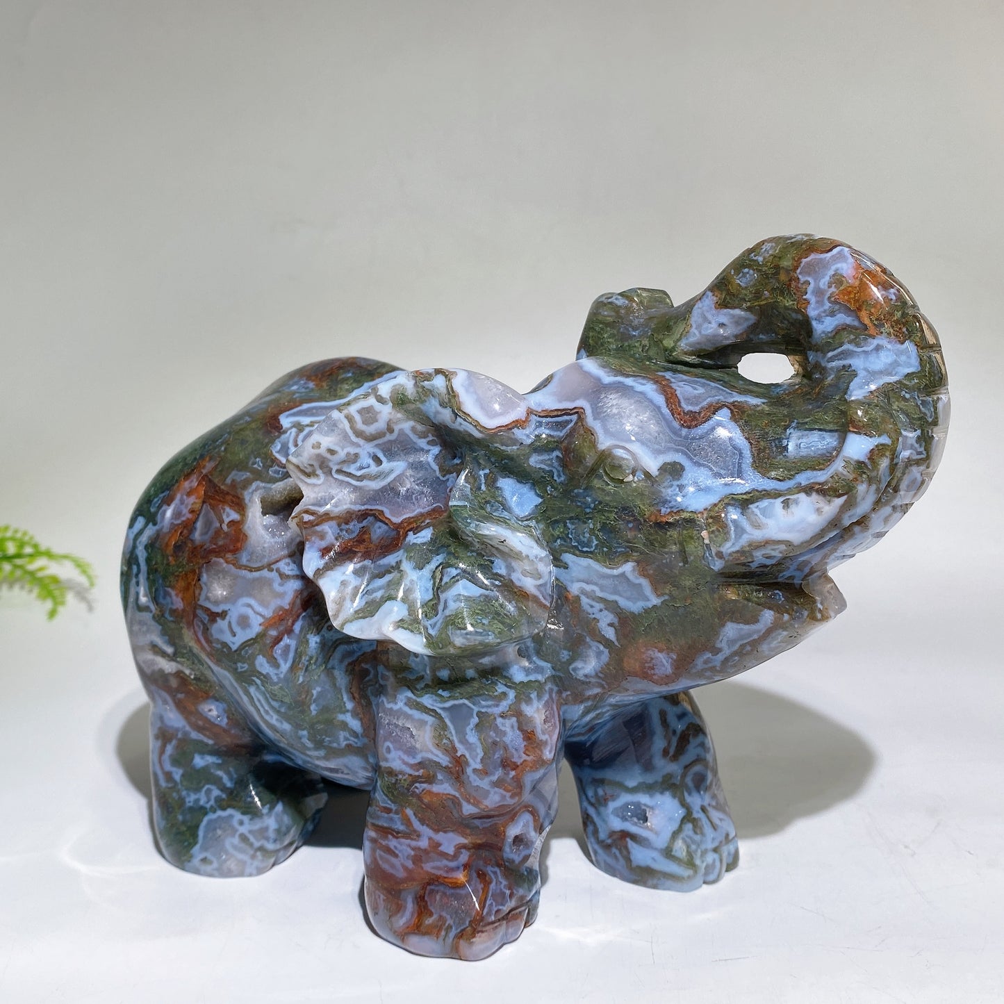 Large Unique Hand Carved Druzy Moss Agate Eelephant Crystal Healing Bulk Wholesale