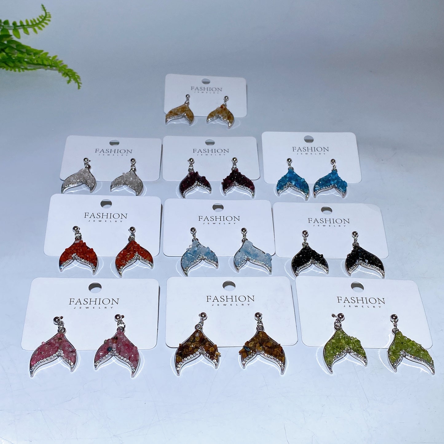 Alloy Metal Crystal Chips Fish Tail Design Earrings Crystal Healing Bulk Wholesale