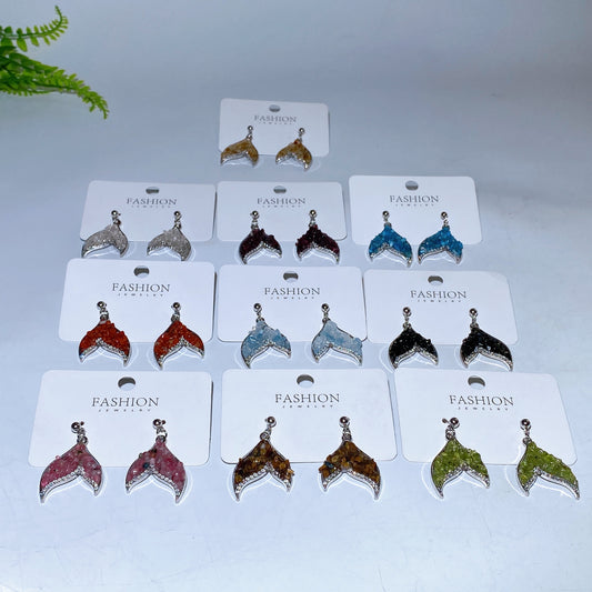 Alloy Metal Crystal Chips Fish Tail Design Earrings Crystal Healing Bulk Wholesale