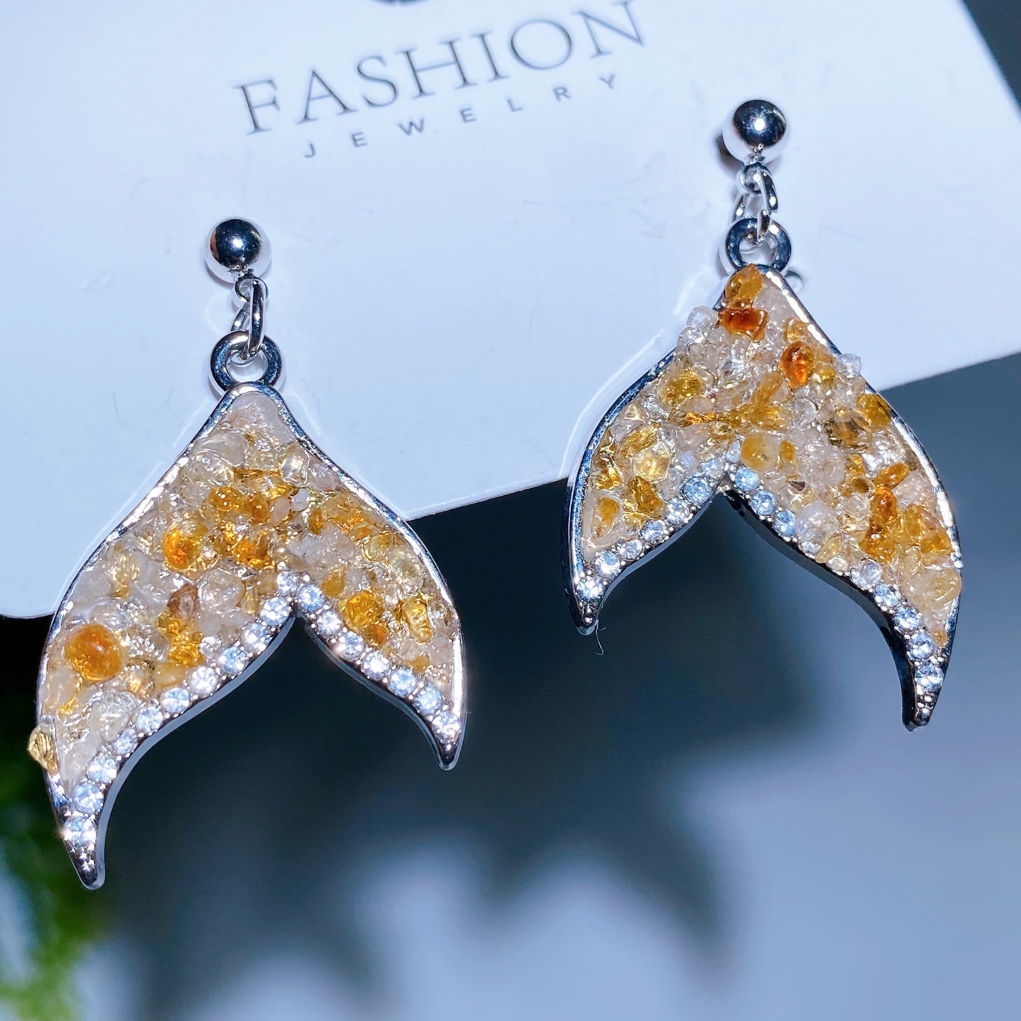 Alloy Metal Crystal Chips Fish Tail Design Earrings Crystal Healing Bulk Wholesale