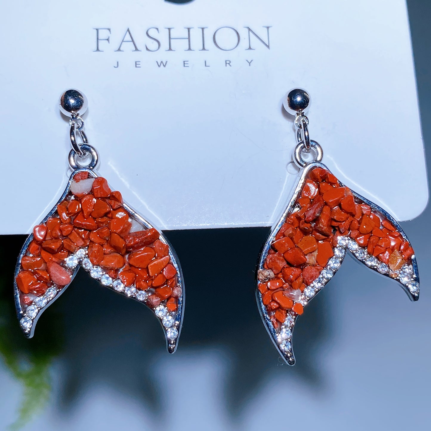 Alloy Metal Crystal Chips Fish Tail Design Earrings Crystal Healing Bulk Wholesale