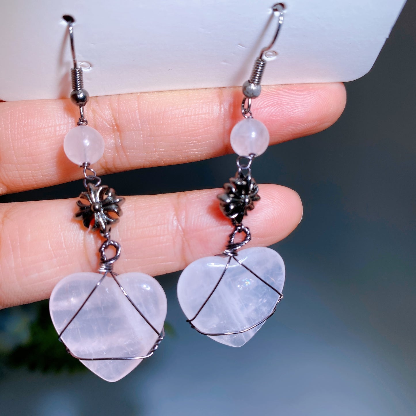 Alloy Metal Wrapped Crystal Heart Earrings Crystal Healing Bulk Wholesale