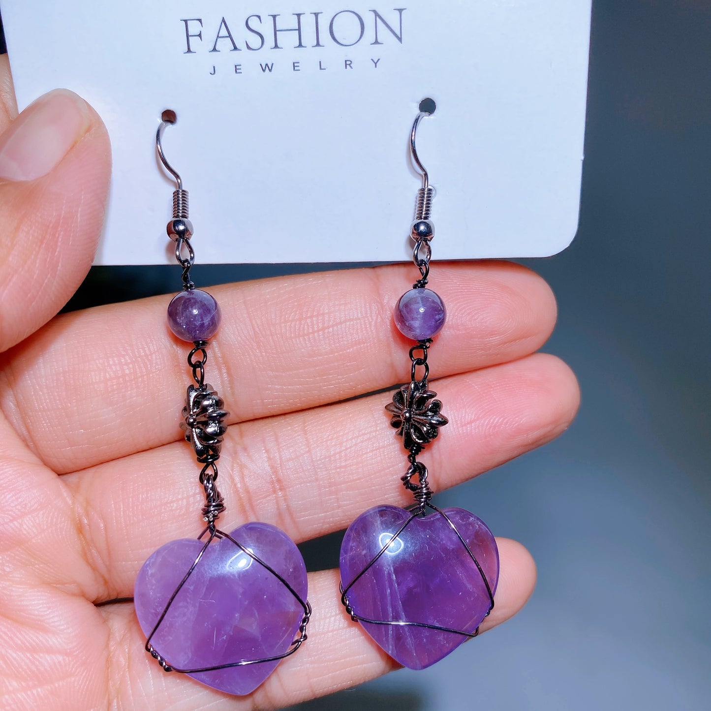 Alloy Metal Wrapped Crystal Heart Earrings Crystal Healing Bulk Wholesale