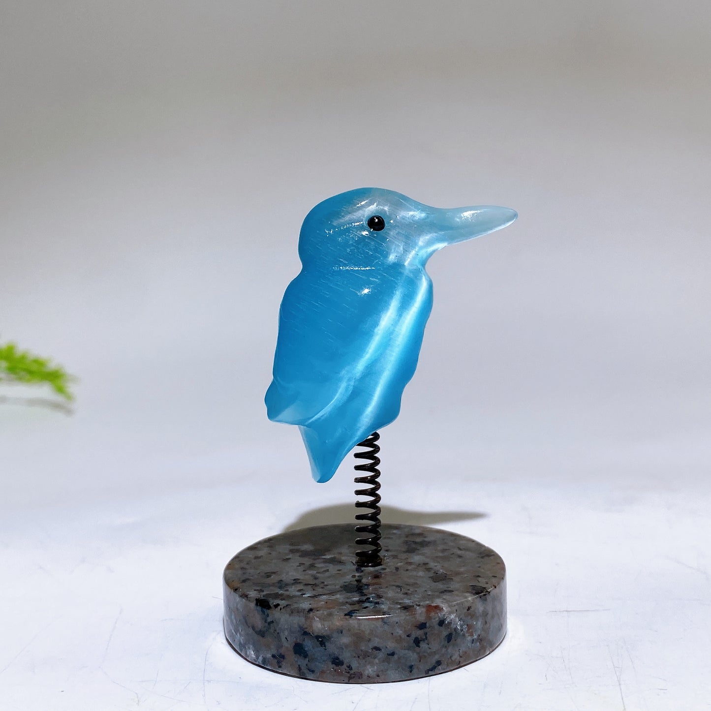 Cat's Eye Hummingbird on Spring with UV Reactive Yooperlite Base Free Form Crystal Healing Bulk Wholesale