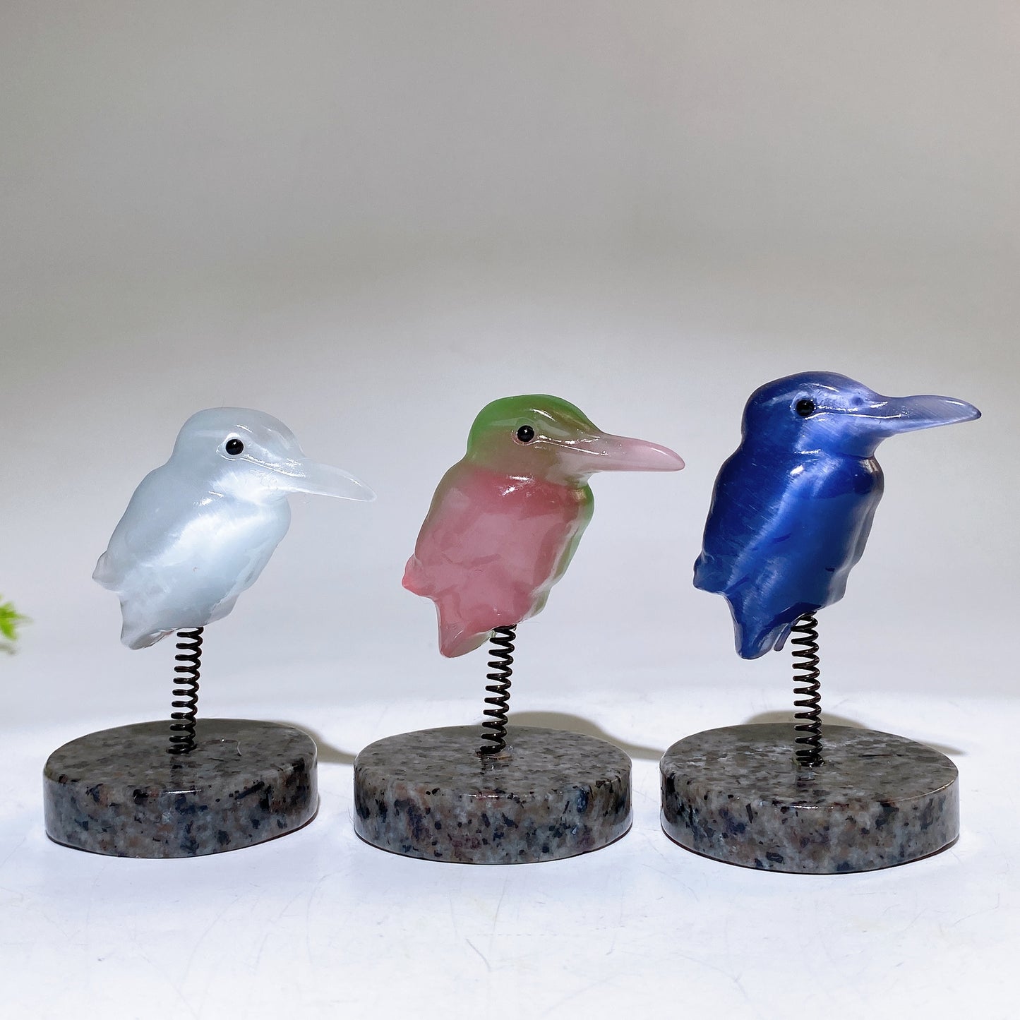 Cat's Eye Hummingbird on Spring with UV Reactive Yooperlite Base Free Form Crystal Healing Bulk Wholesale