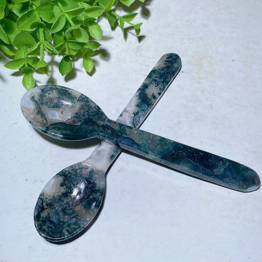 6.0" Moss Agate Spoon Carvings Bulk Wholesale