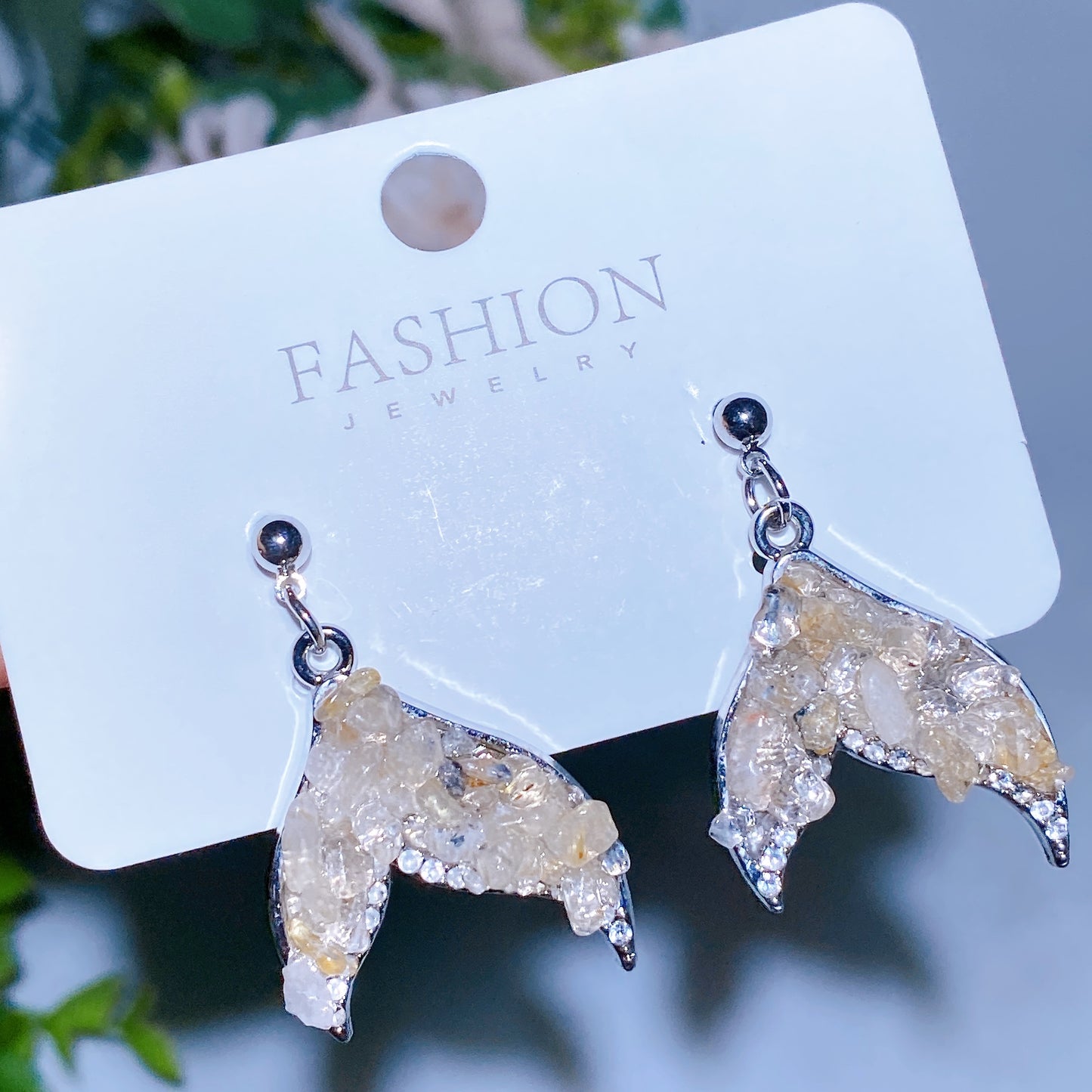 Alloy Metal Crystal Chips Fish Tail Design Earrings Crystal Healing Bulk Wholesale