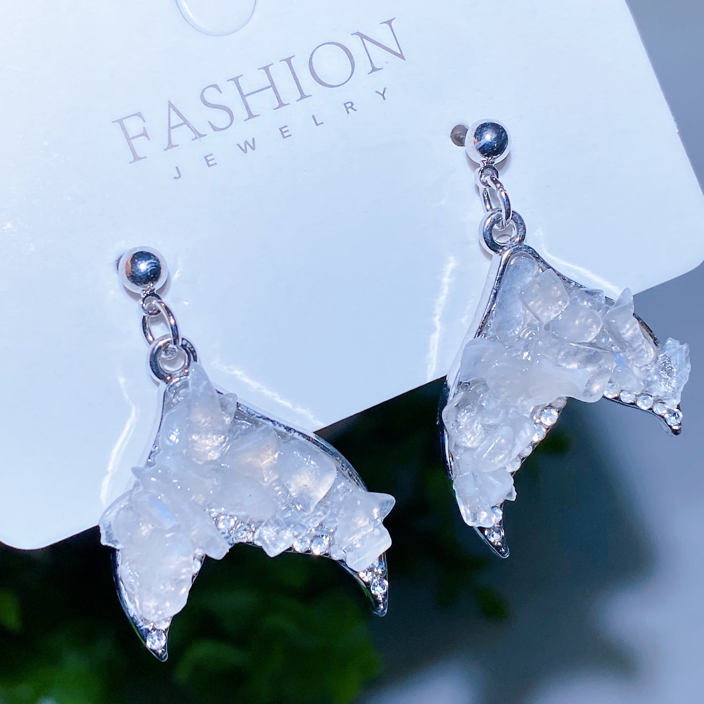 Alloy Metal Crystal Chips Fish Tail Design Earrings Crystal Healing Bulk Wholesale
