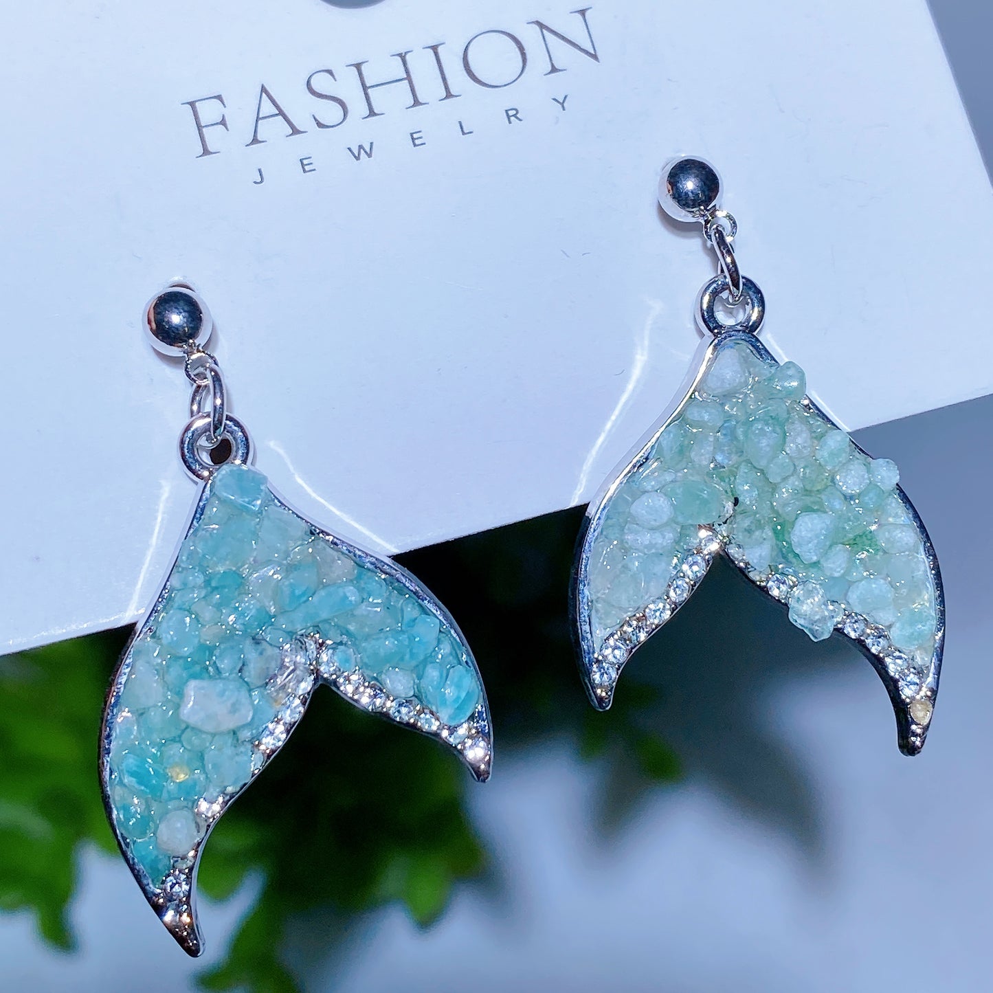 Alloy Metal Crystal Chips Fish Tail Design Earrings Crystal Healing Bulk Wholesale