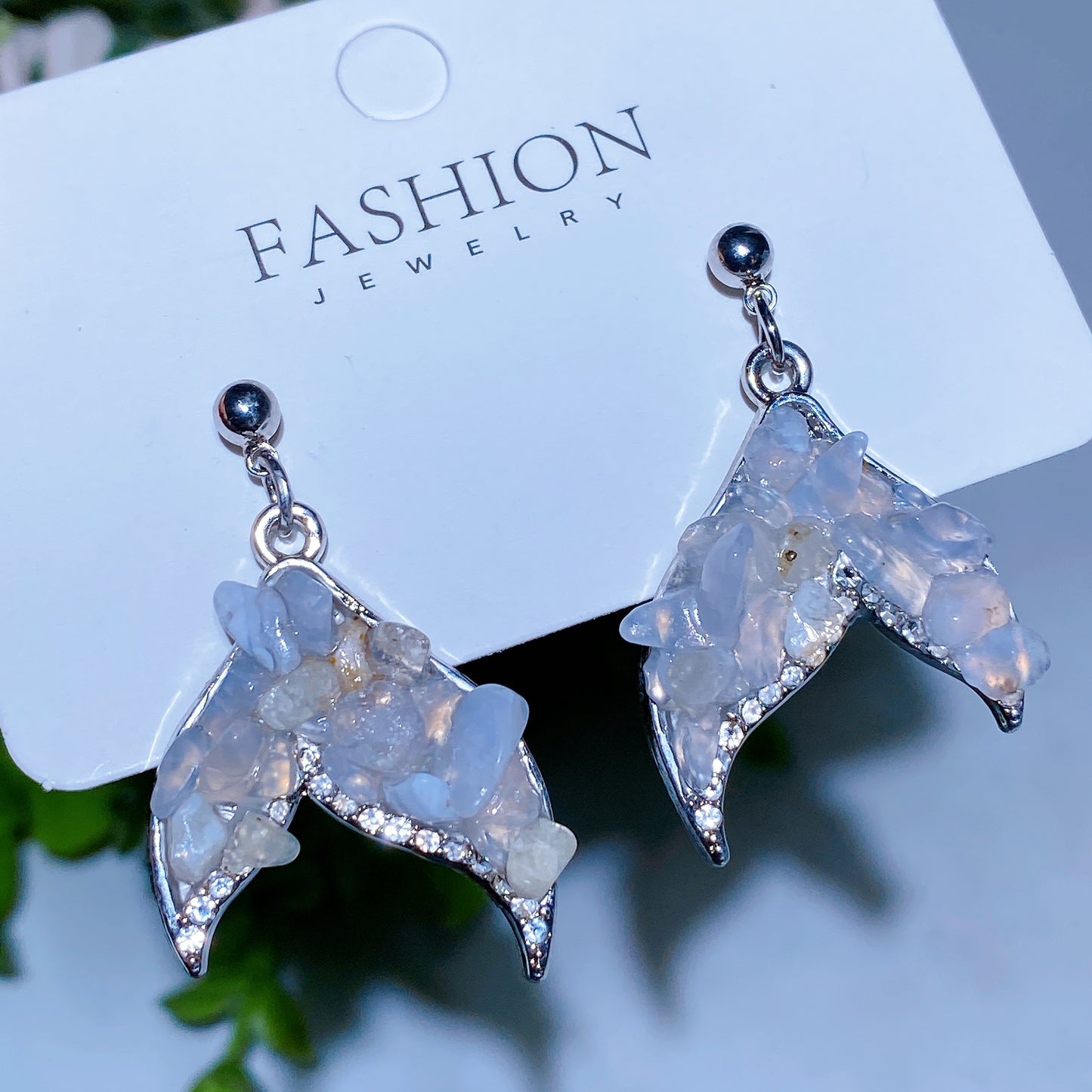 Alloy Metal Crystal Chips Fish Tail Design Earrings Crystal Healing Bulk Wholesale