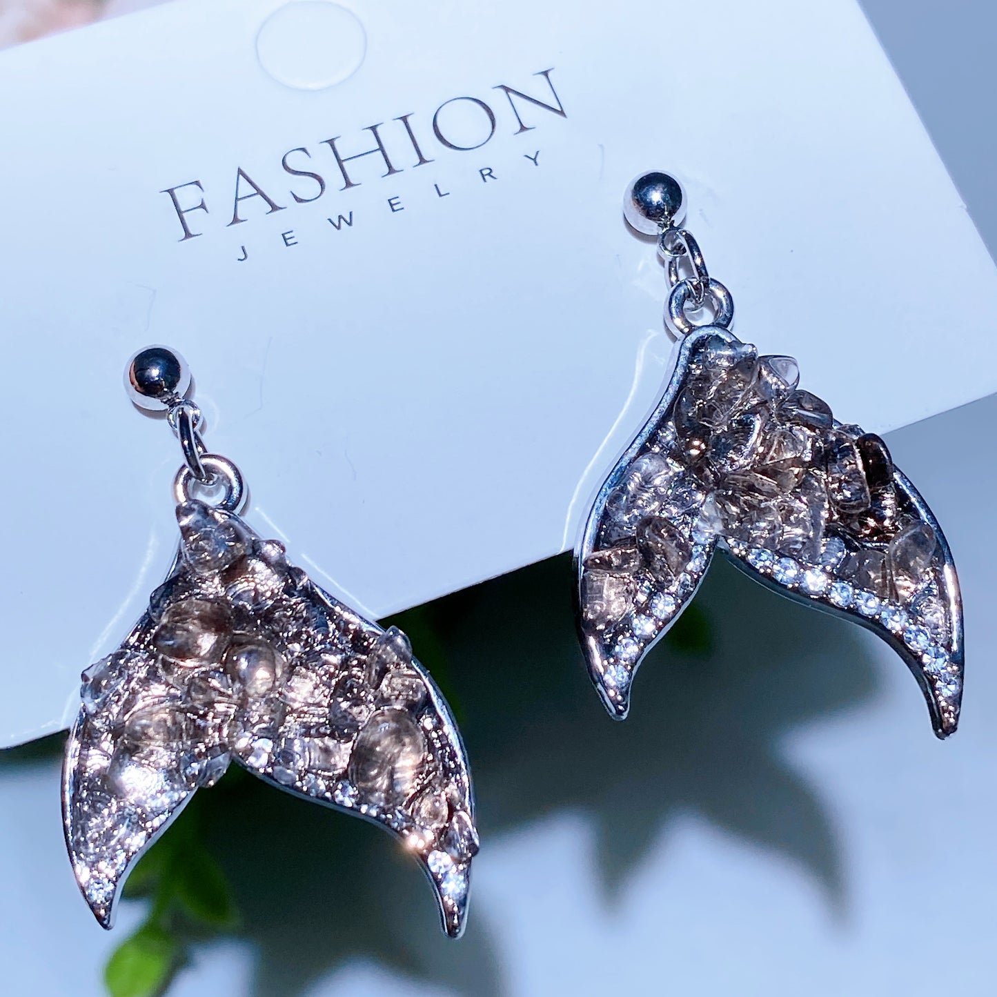 Alloy Metal Crystal Chips Fish Tail Design Earrings Crystal Healing Bulk Wholesale
