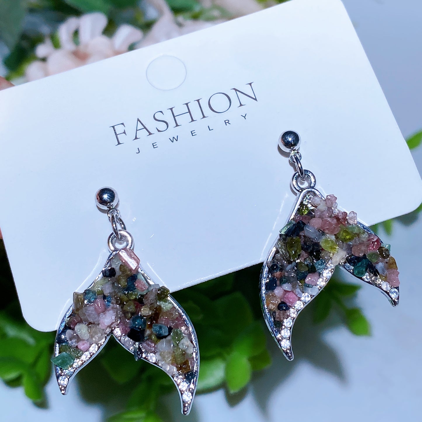 Alloy Metal Crystal Chips Fish Tail Design Earrings Crystal Healing Bulk Wholesale