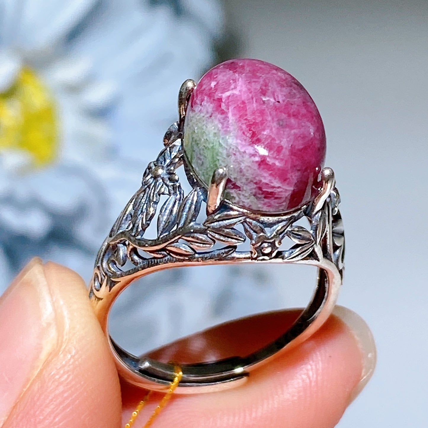 S925 UV Reactive Ruby Ring Crystal Healing Bulk Wholesale