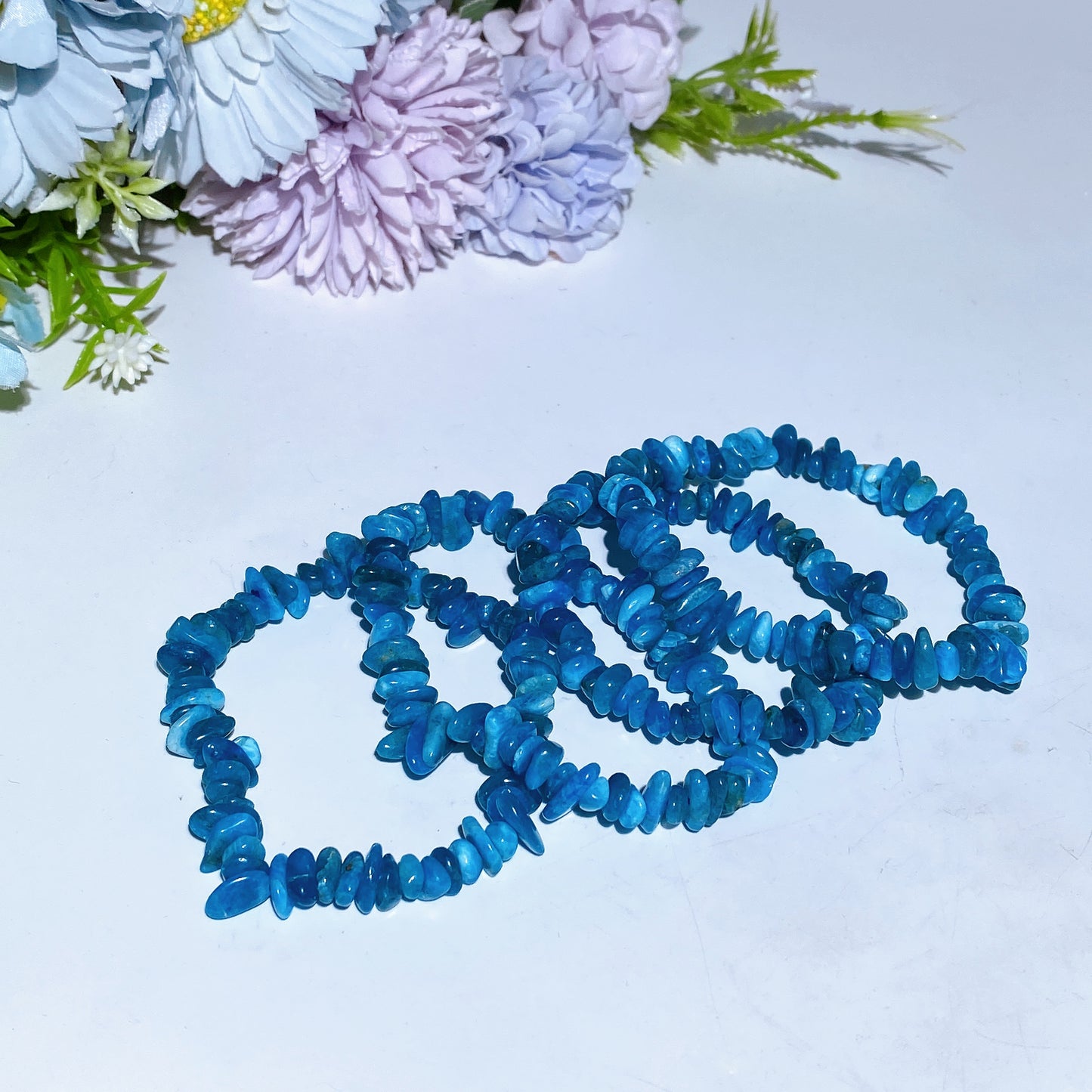 5-9mm Blue Apatite Chips Bracelet Crystal Healing Bulk Wholesale