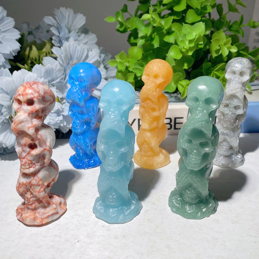 3.35" Mixed Crystal Three No Skulls Carvings Bulk Wholesale