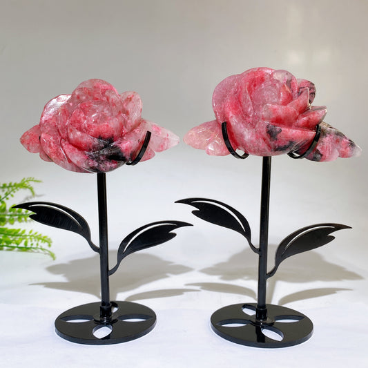 Natrual Sakura Rhodonite Peony Flower Carving with Stand Crystal Healing Bulk Wholesale