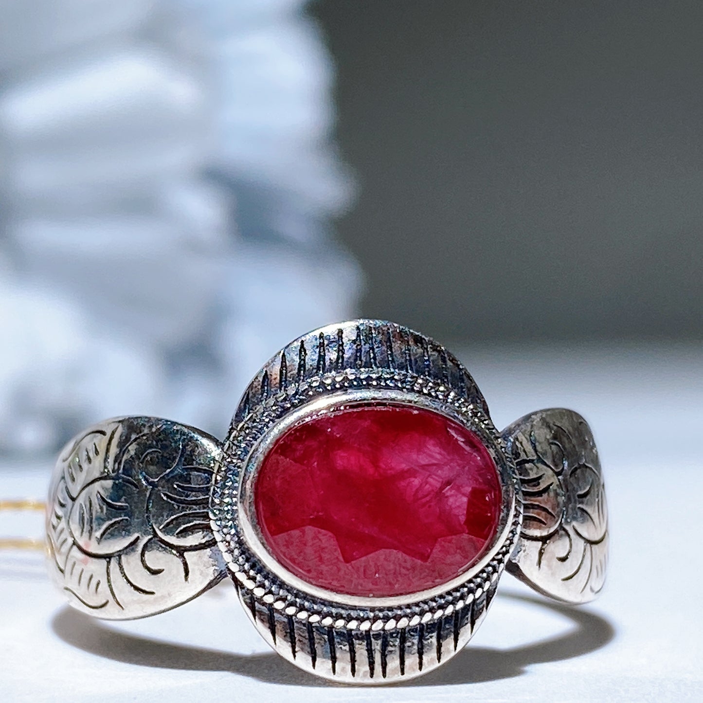 S925 UV Reactive Faceted Ruby Ring Crystal Healing Bulk Wholesale