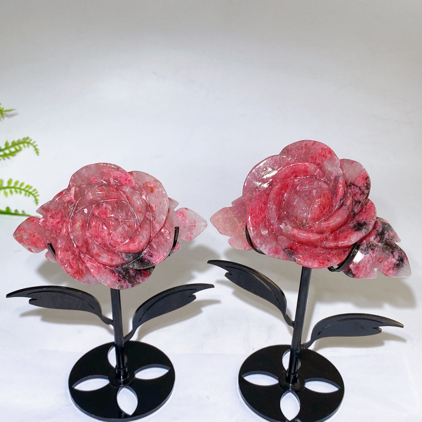 Natrual Sakura Rhodonite Peony Flower Carving with Stand Crystal Healing Bulk Wholesale