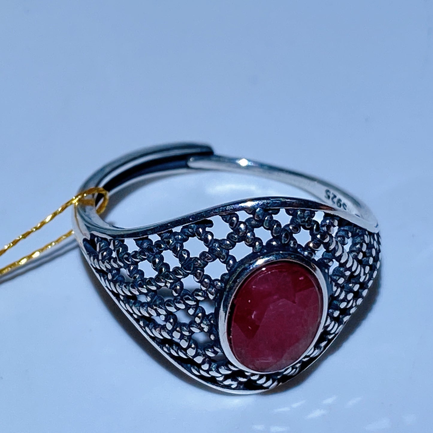 S925 UV Reactive Faceted Ruby Ring Crystal Healing Bulk Wholesale