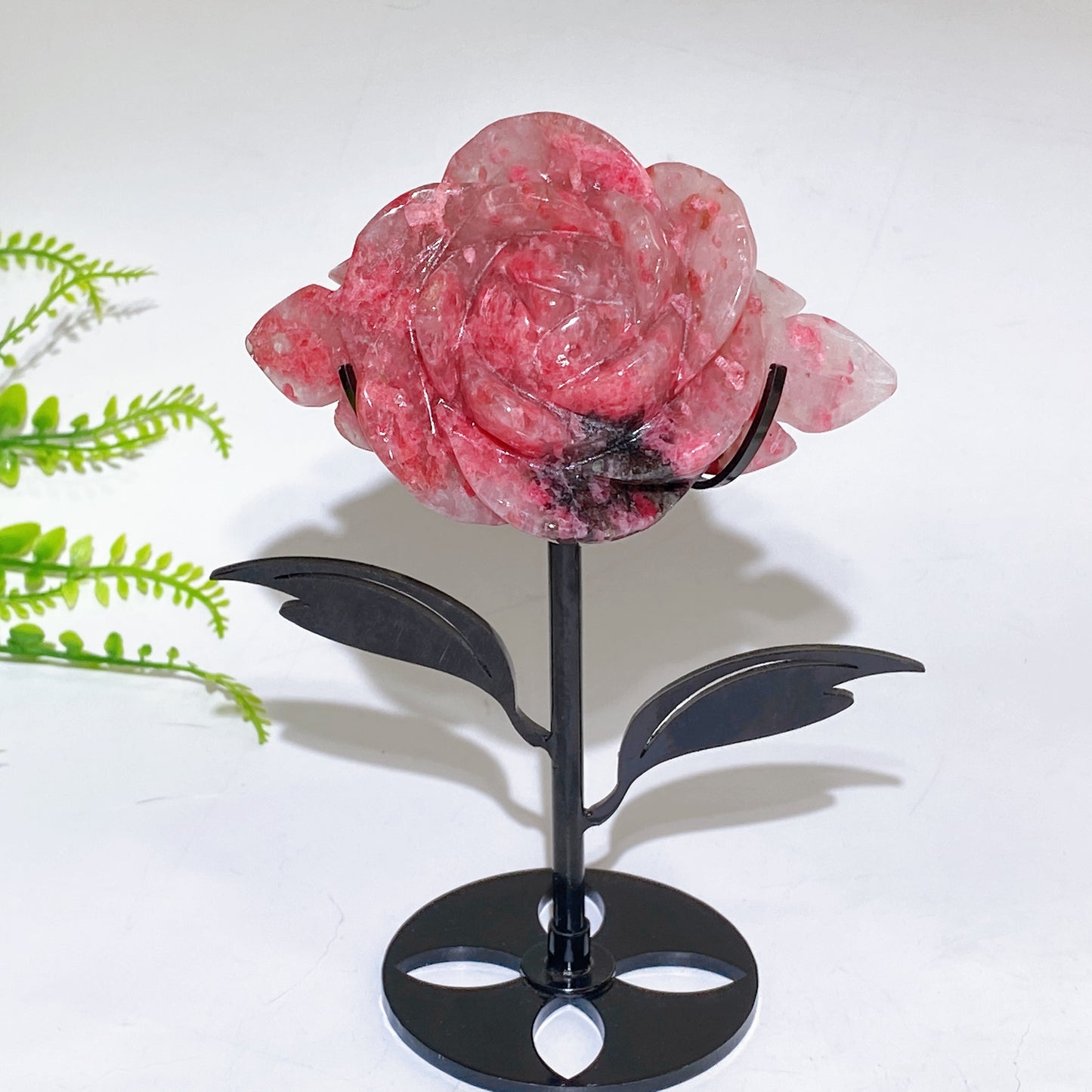 Natrual Sakura Rhodonite Peony Flower Carving with Stand Crystal Healing Bulk Wholesale
