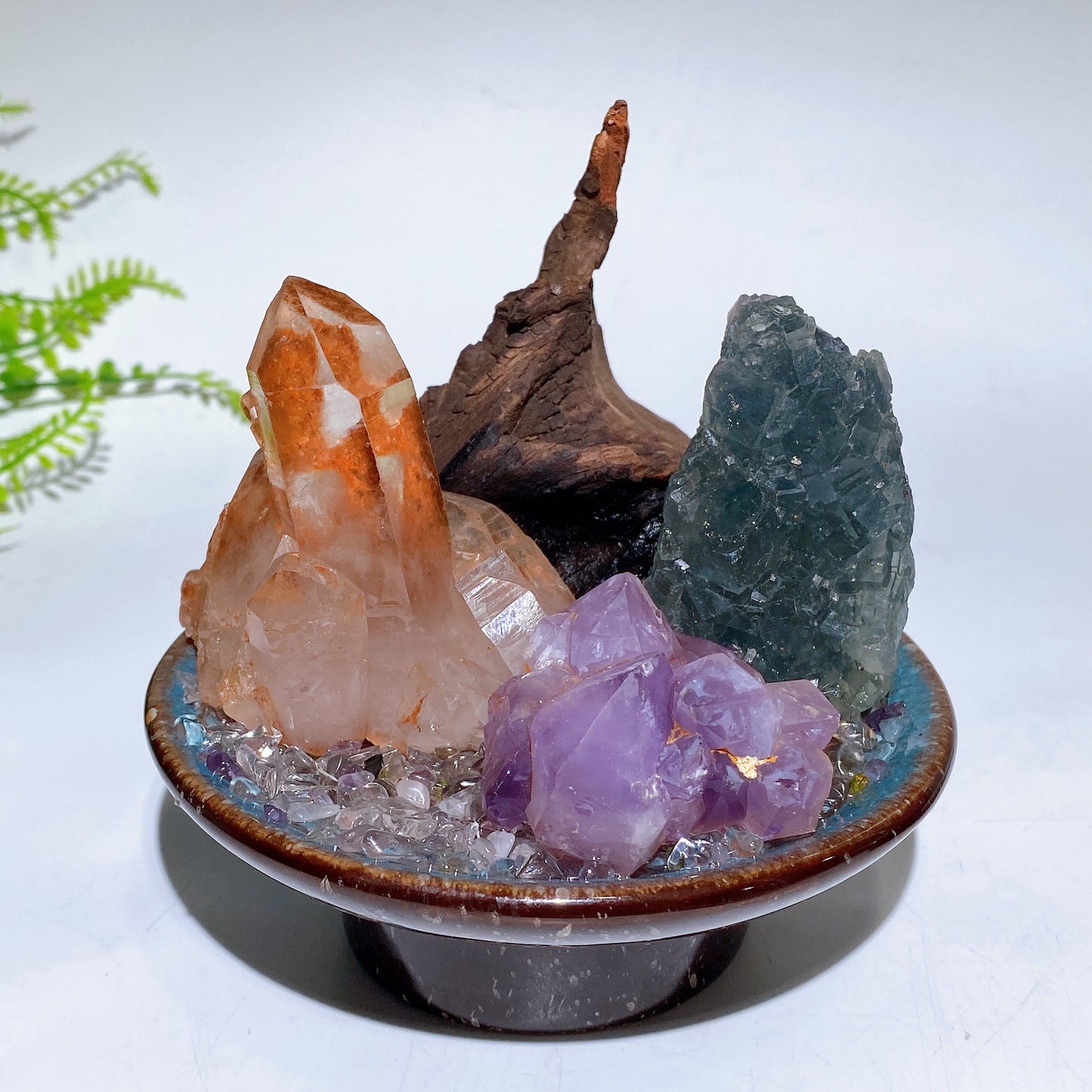 Natrual Raw Crystal with Chips Branch in Plate Free Form Crystal Healing Bulk Wholesale