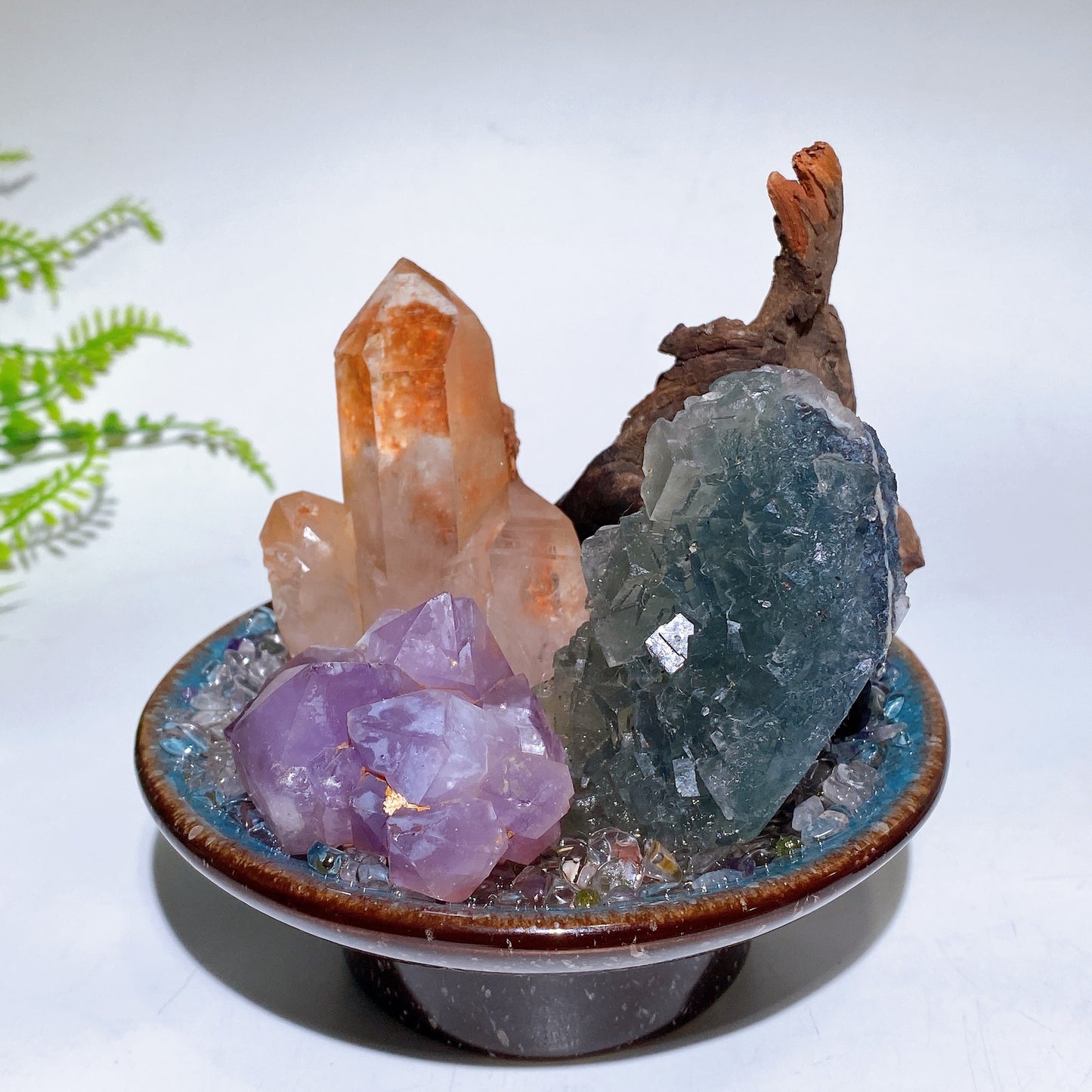 Natrual Raw Crystal with Chips Branch in Plate Free Form Crystal Healing Bulk Wholesale