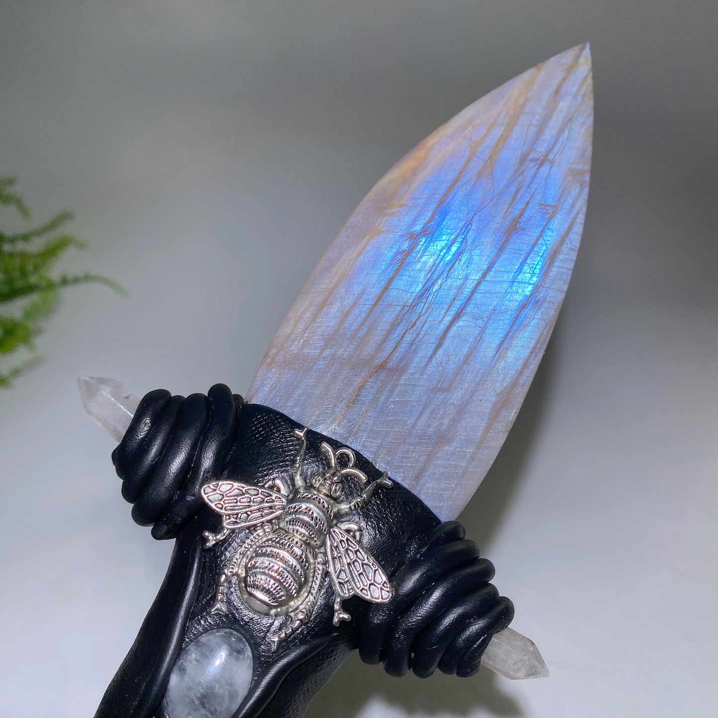 Natrual Moonstone Labradorite Sword Carving with Resin Handle Crystal Healing Bulk Wholesale