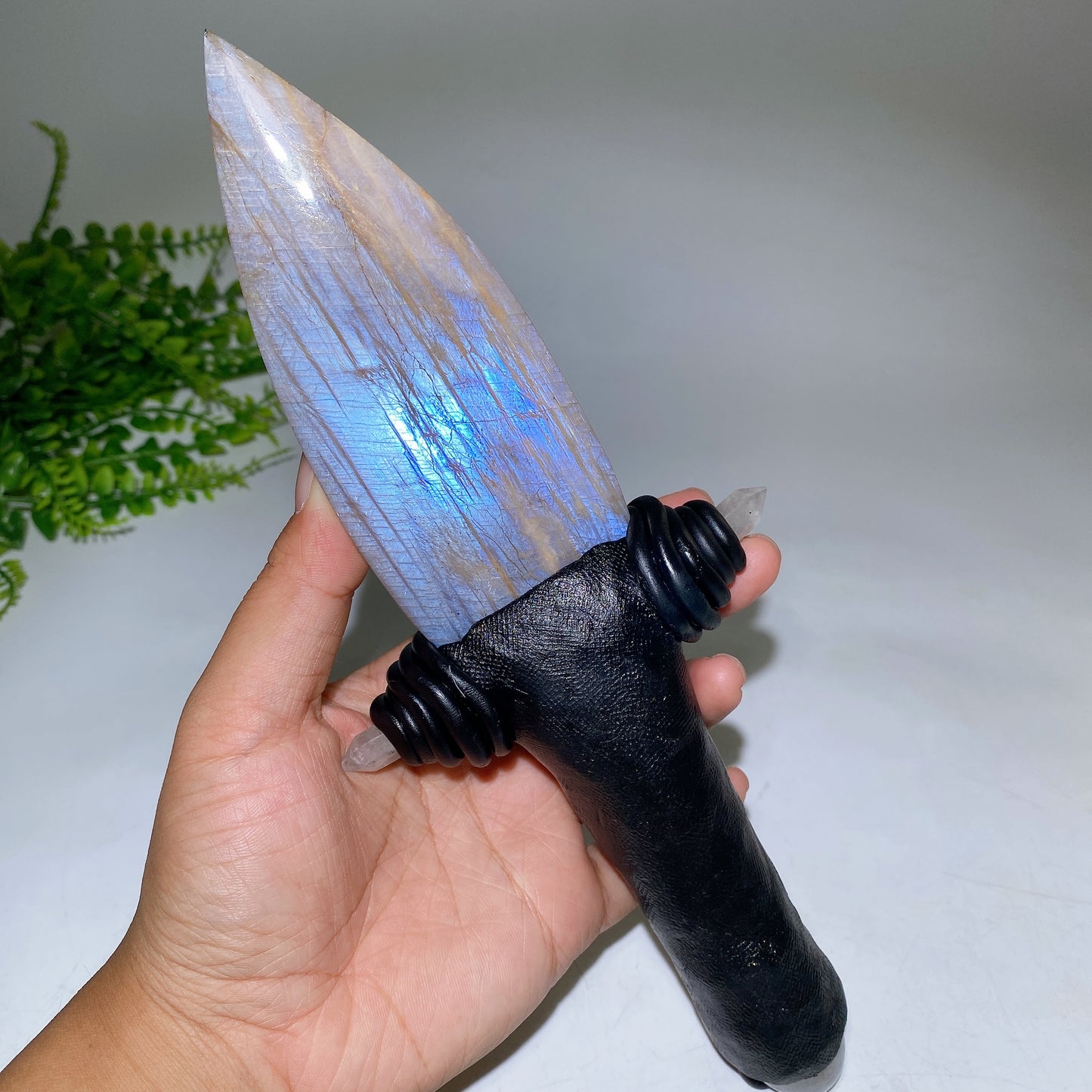 Natrual Moonstone Labradorite Sword Carving with Resin Handle Crystal Healing Bulk Wholesale