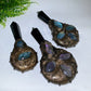 Natrual Black Obsidian Mirror wtih Point Handle Labradorite Decor Crystal Healing Bulk Wholesale