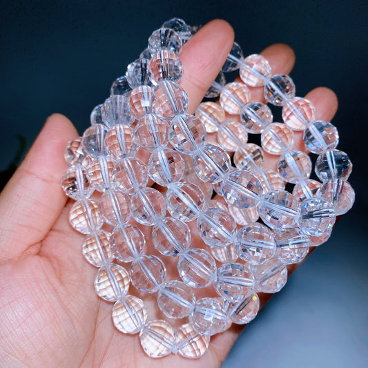 12mm Faceted Clear Quartz Bracelet Crystal Healing Bulk Wholesale