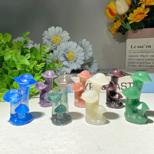 2.0" Mixed Crystal Mushroom Carvings Bulk Wholesale