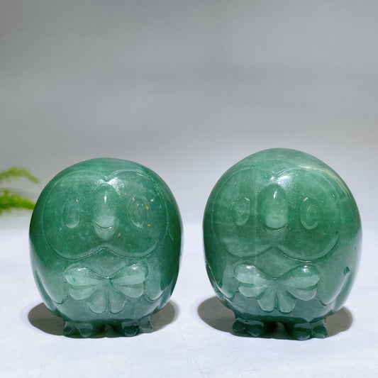 2.0" Natural Green Acenturine Rowlet Pokemon Carving Crystal Healing Bulk Wholesale