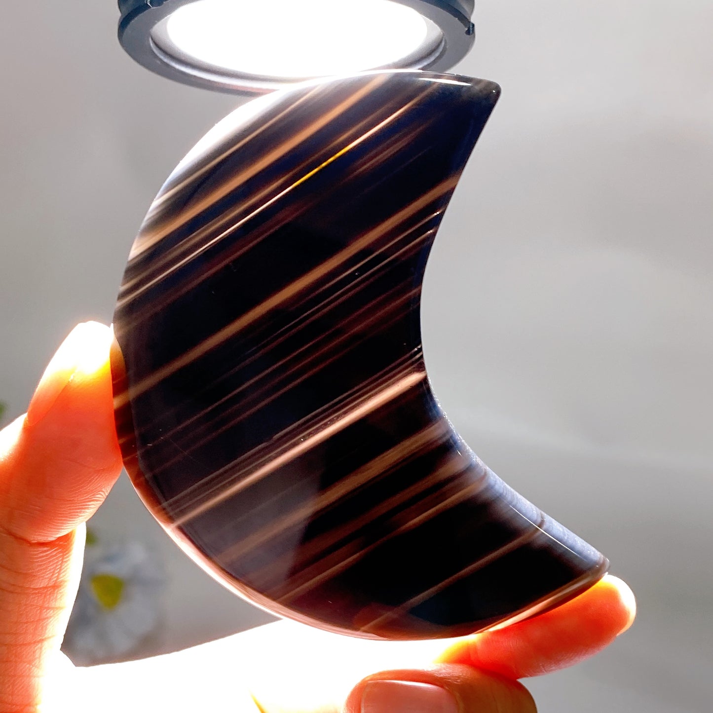 3.2" Midnight Lace Obsidian Moon Carving with Stand Crystal Healing Bulk Wholesale