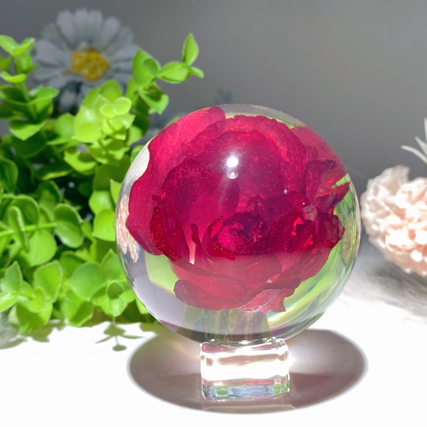 2.7" Resin Infused Rose FLower Sphere Bulk Wholesale