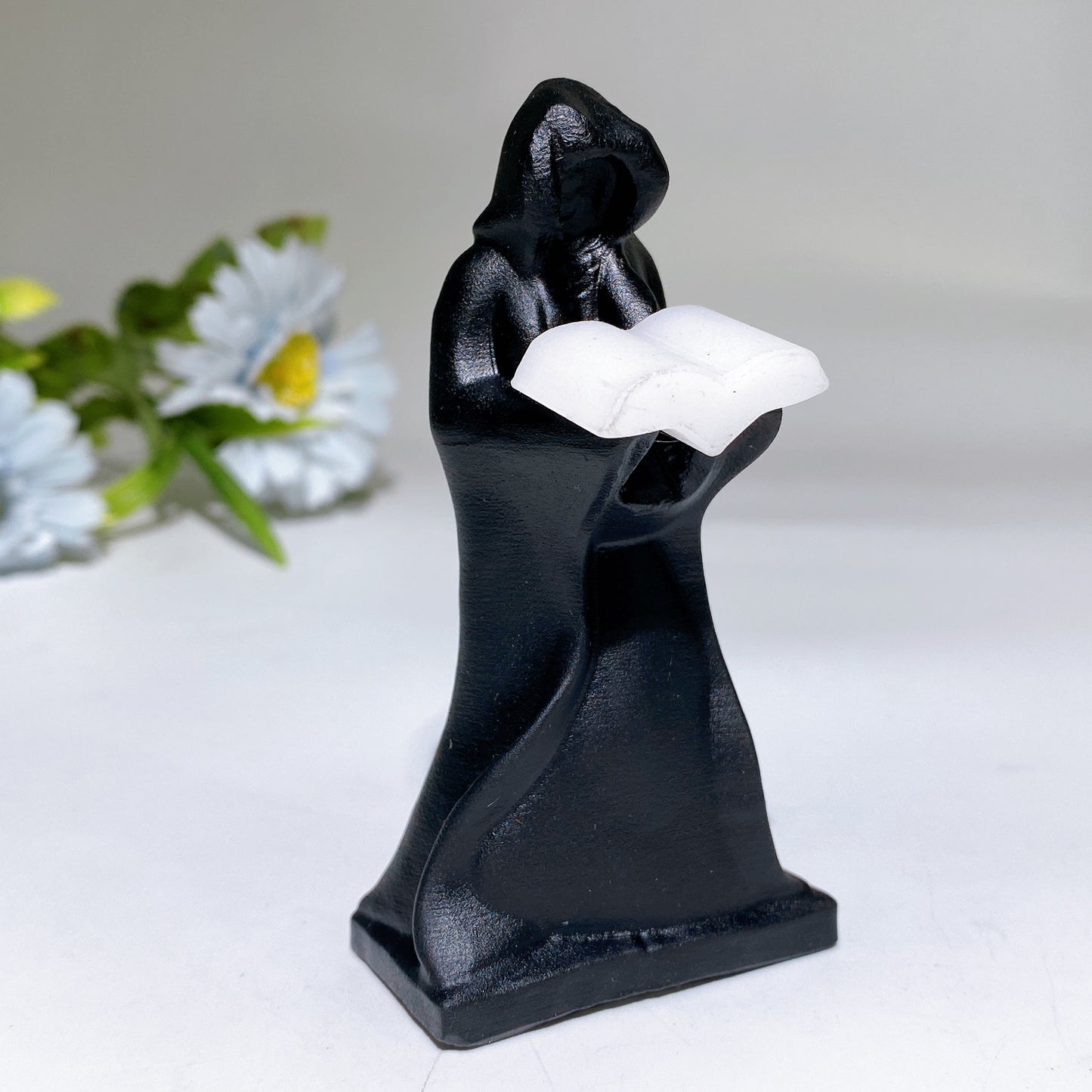 3.8" White Jade Black Obsidian The Death Carving Crystal Healing Bulk Wholesale