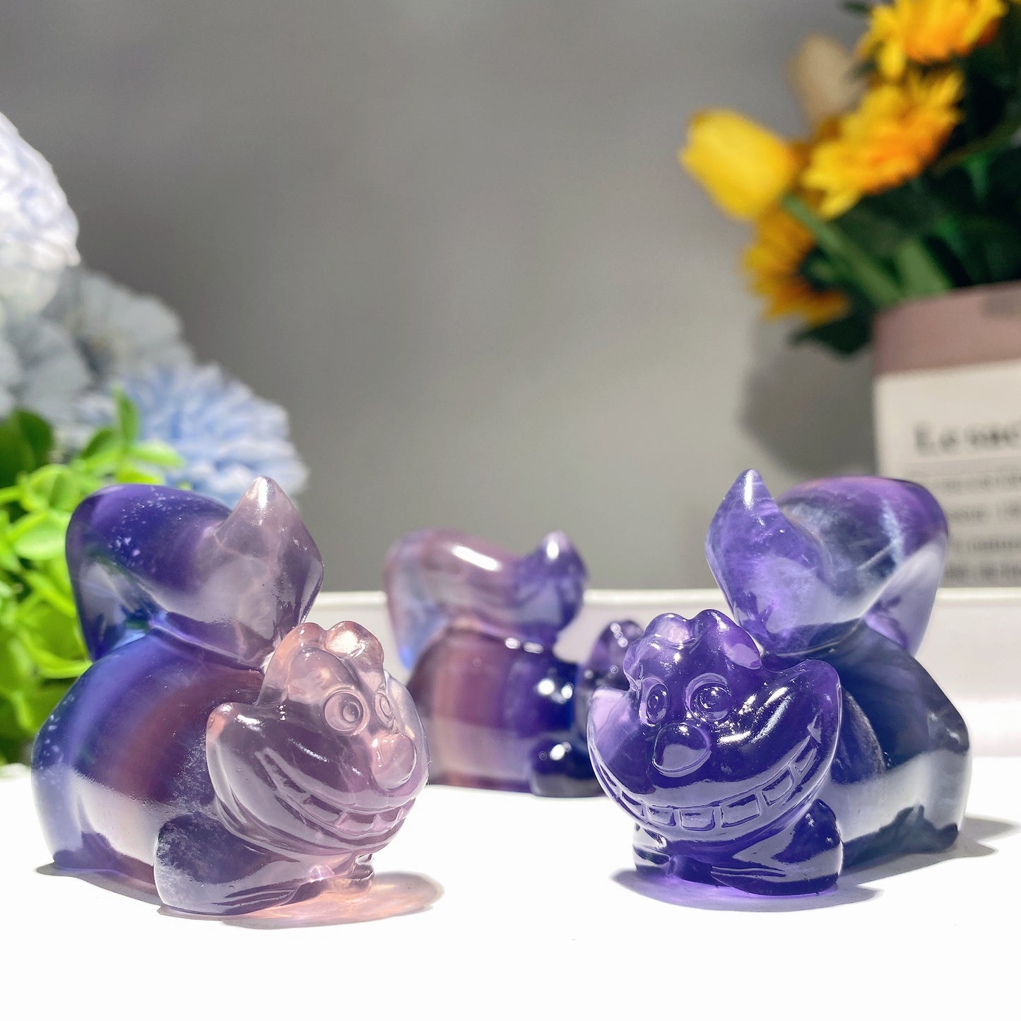 2.3" Fluorite Cheshire Cat Carvings Bulk Wholesale