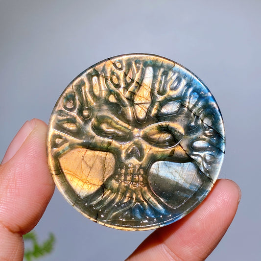 1.9" Natural Labradorite Life Tree Round Slab Crystal Healing Bulk Wholesale
