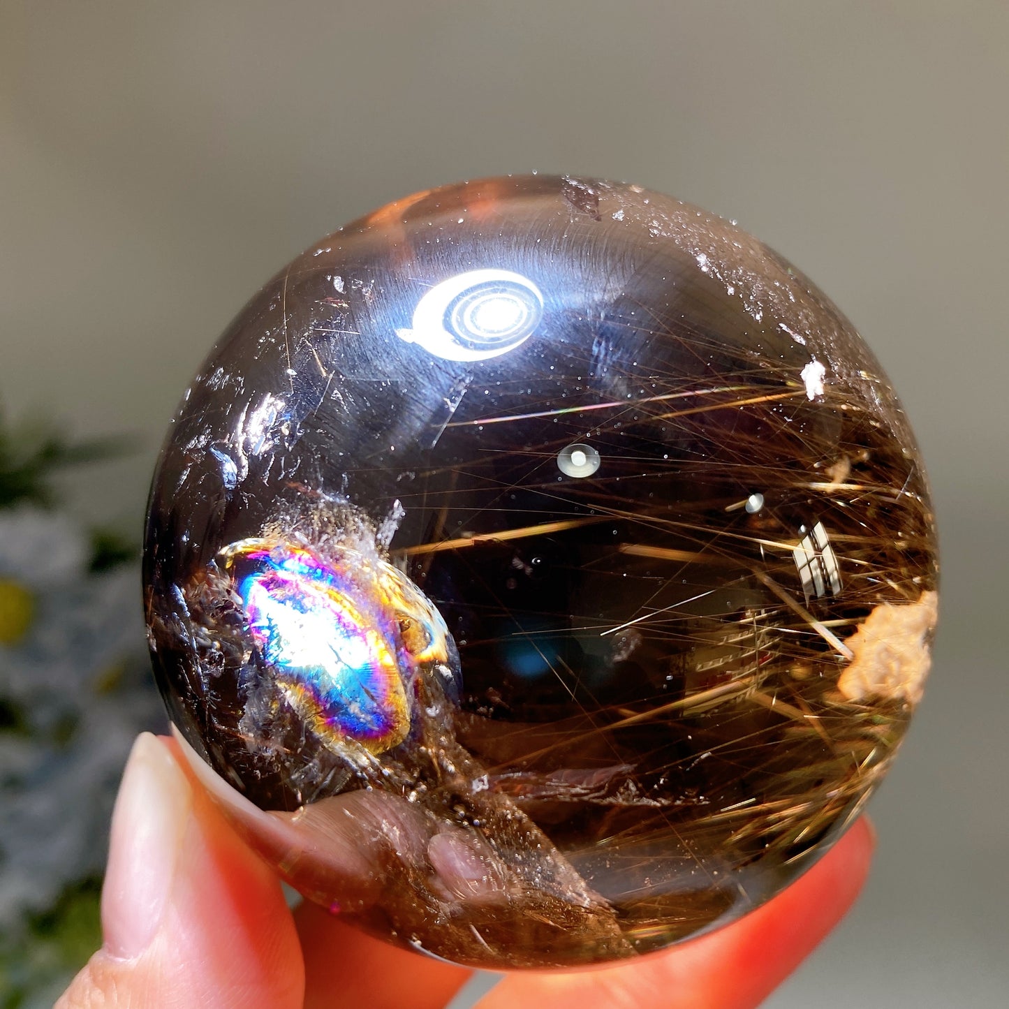 62mm Unique Golden Rutilated in Smoky Quartz Sphere Crystal Healing Bulk Wholesale