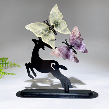 Natural Crystal Butterflies with Metal Deer Free Form Crystal Healing Bulk Wholesale