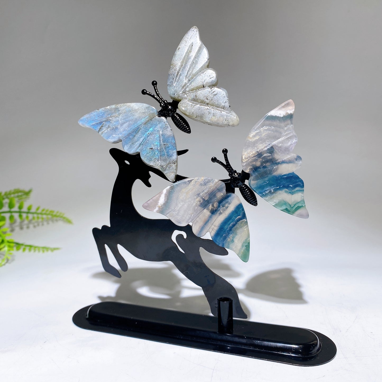 Natural Crystal Butterflies with Metal Deer Free Form Crystal Healing Bulk Wholesale