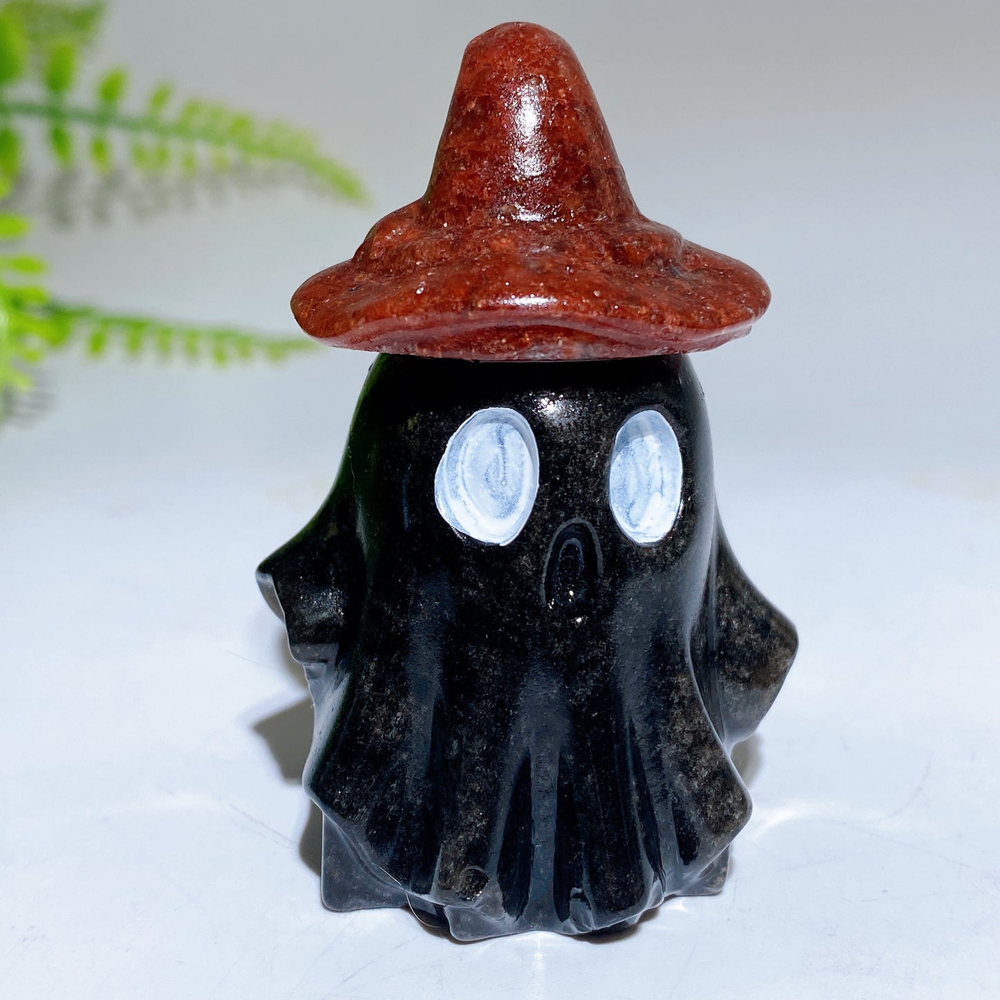 2.2" Natural Obsidian Ghost with Witch's Hat Halloween Carving Crystal Healing Bulk Wholesale