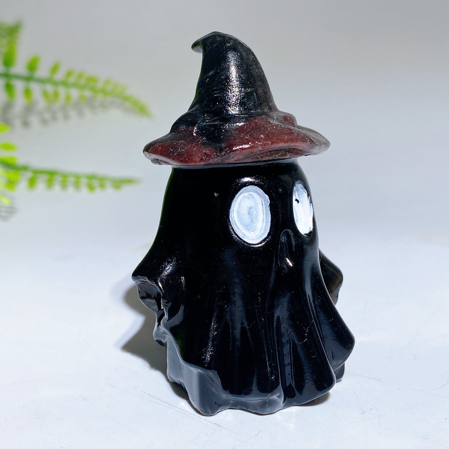 2.2" Natural Obsidian Ghost with Witch's Hat Halloween Carving Crystal Healing Bulk Wholesale