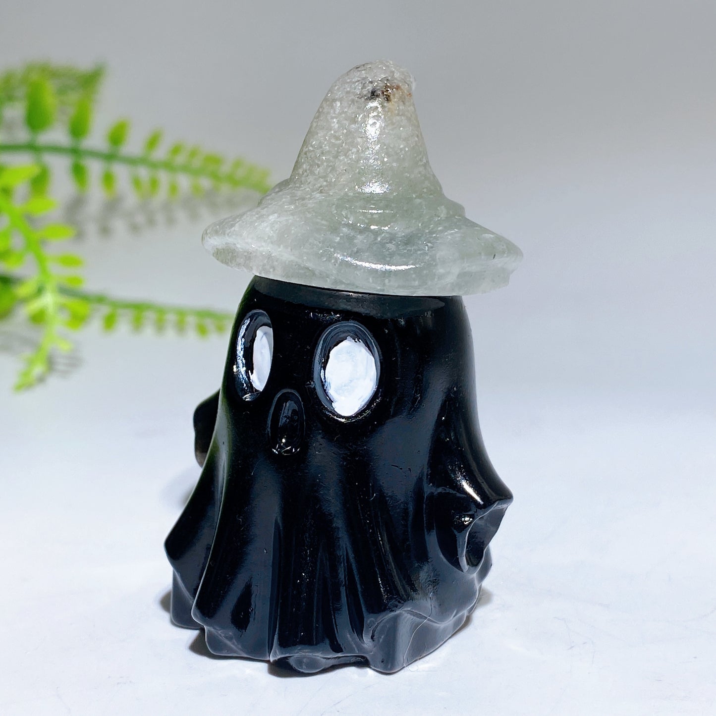 2.2" Natural Obsidian Ghost with Witch's Hat Halloween Carving Crystal Healing Bulk Wholesale