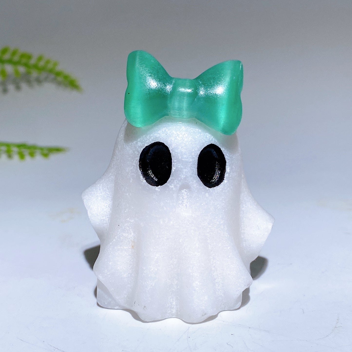 1.8" Natural White Jade Ghost with Bow Halloween Carving Crystal Healing Bulk Wholesale