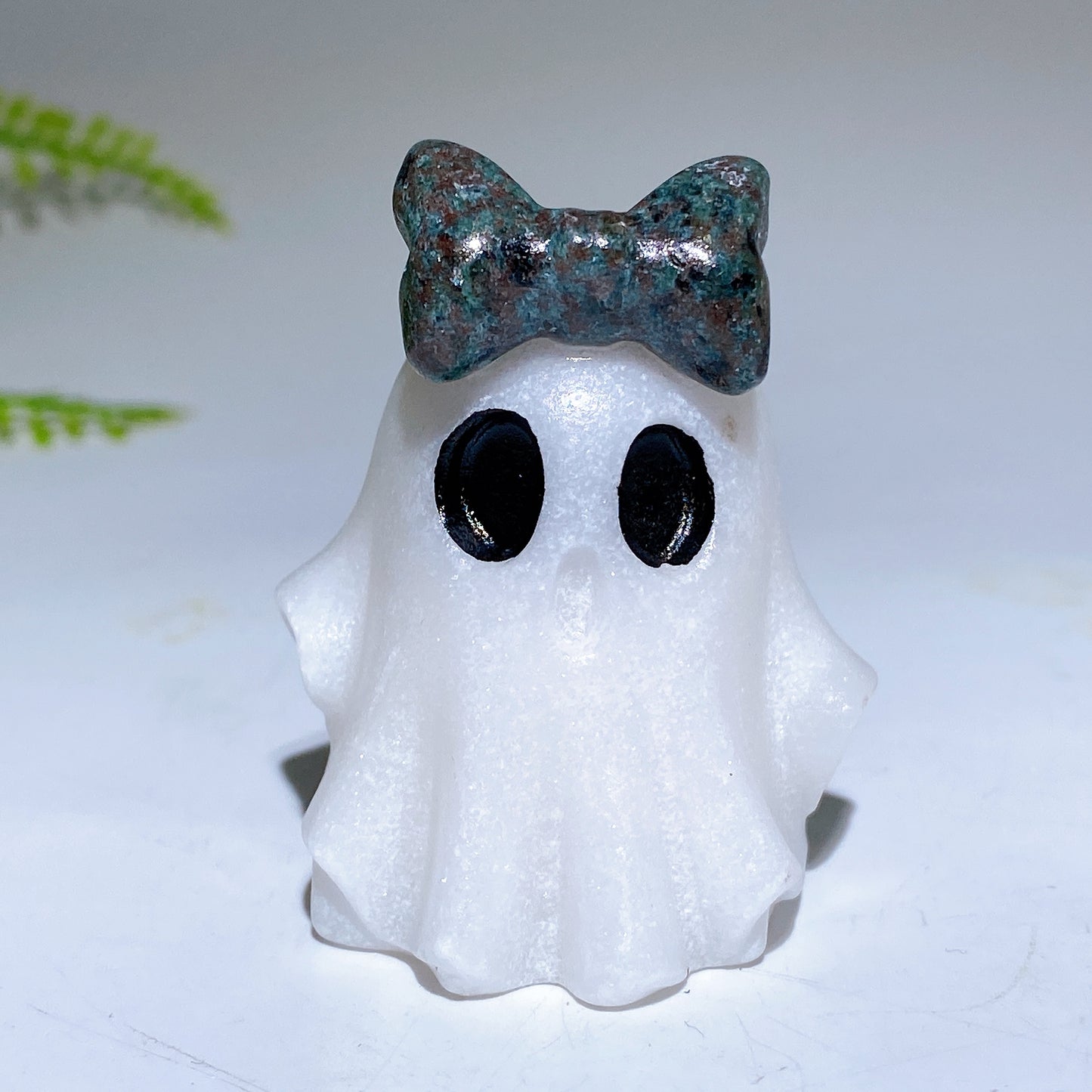 1.8" Natural White Jade Ghost with Bow Halloween Carving Crystal Healing Bulk Wholesale