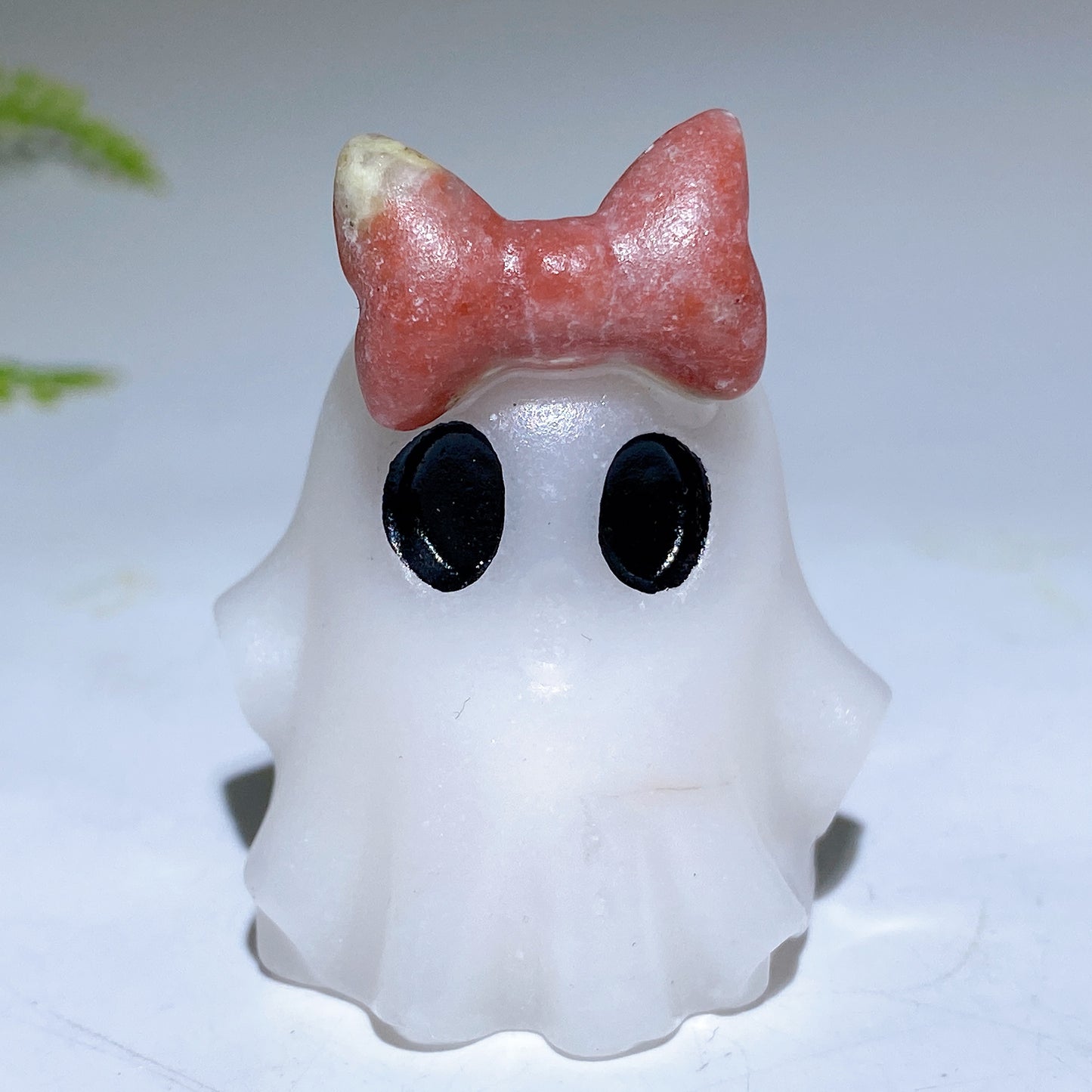 1.8" Natural White Jade Ghost with Bow Halloween Carving Crystal Healing Bulk Wholesale