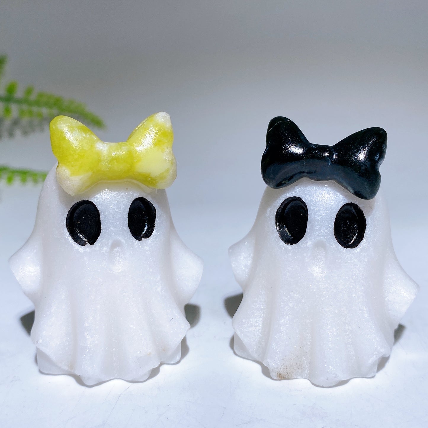 1.8" Natural White Jade Ghost with Bow Halloween Carving Crystal Healing Bulk Wholesale