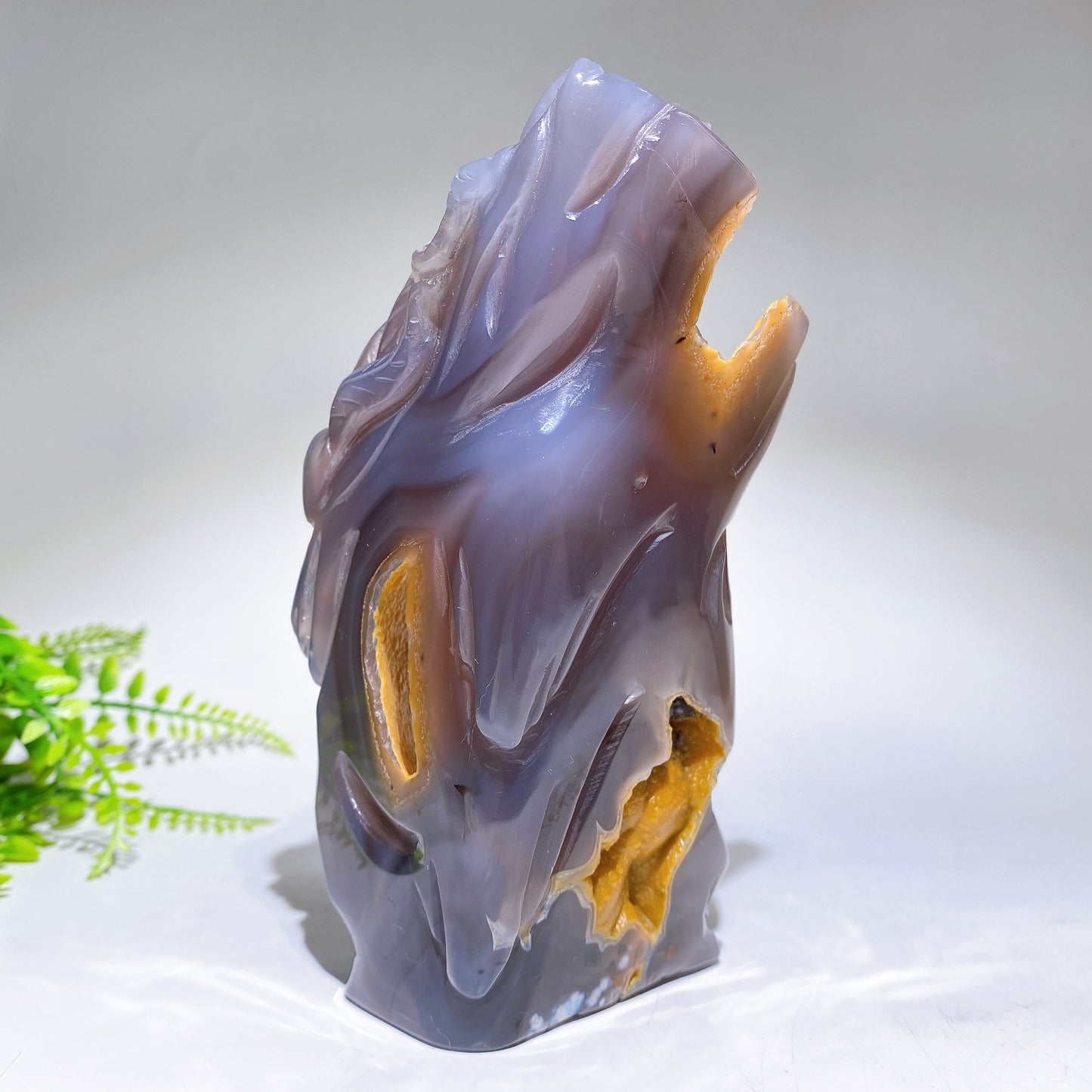 Unique Natural Agate Geode with Nine-tails Fox Carving Free Form Crystal Healing Bulk Wholesale